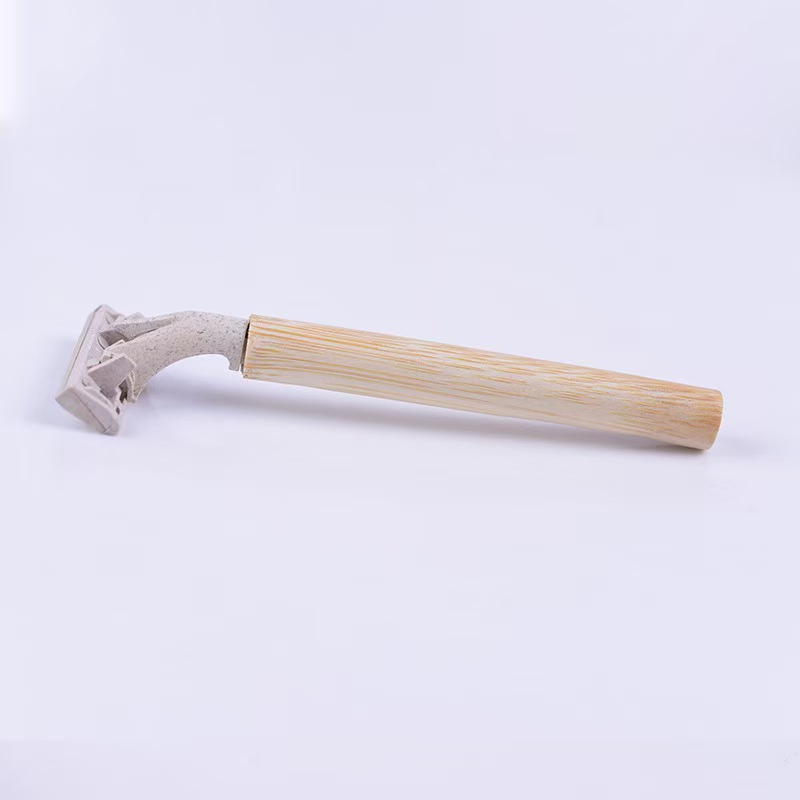 OEM 3 Blade Eco-Friendly Wheat Straw Head Bamboo Handle Razor for Hotel