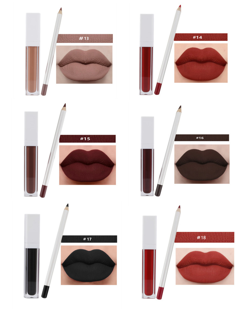 2PCS\Set Lips Makeup Kit Waterproof Long Lasting Liquid Lipgloss Lipstick with Lipliner Pencil Makeup Set