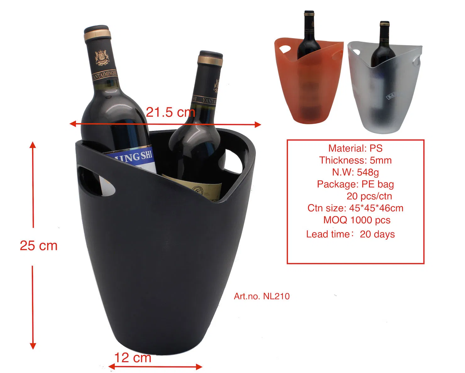 Plastic Custom Logo Black White Clear Bar KTV Beer Bucket Single Handle Acrylic Champagne Wine Ice Bucket