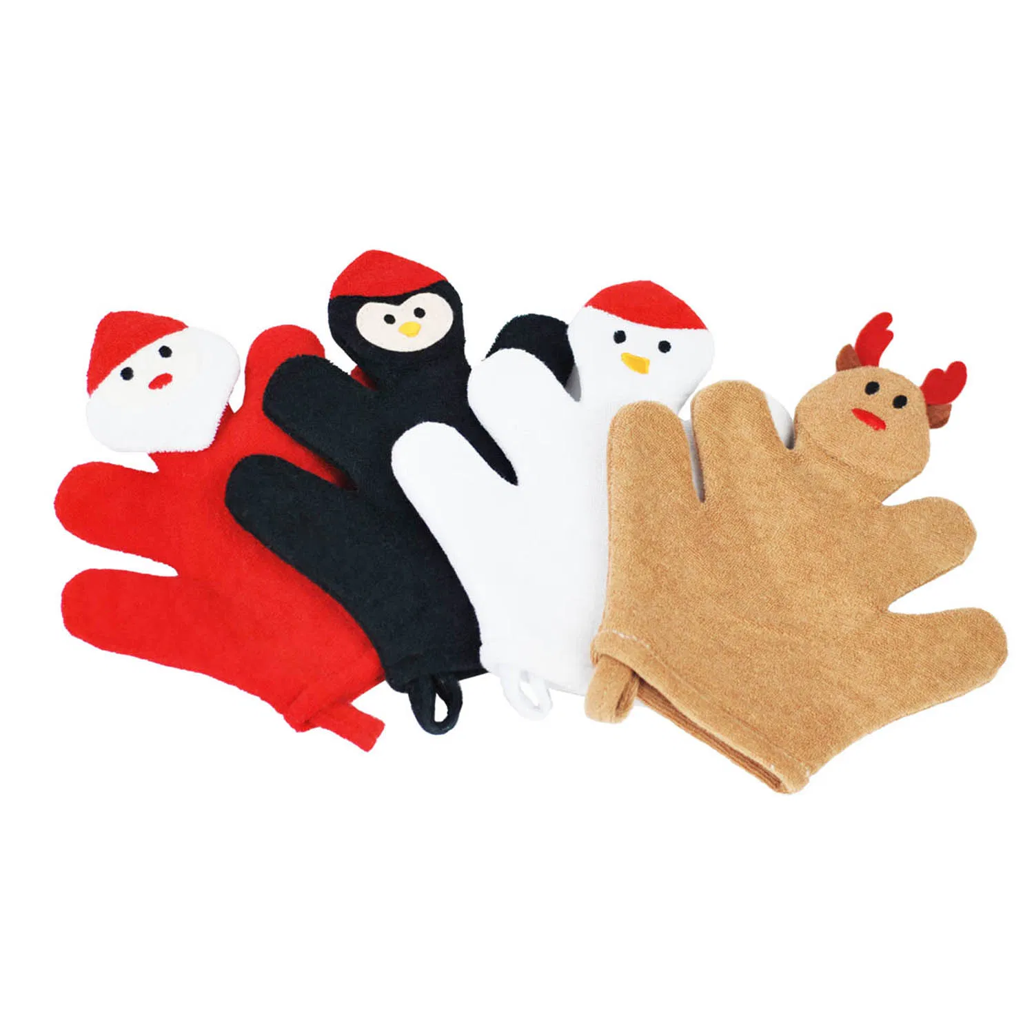 Wholesale Christmas Finger Puppets Cloth Bath Shower Cleaning Scrubber Wash Gloves Shower Mitt Kids Exfoliating Bath Glave