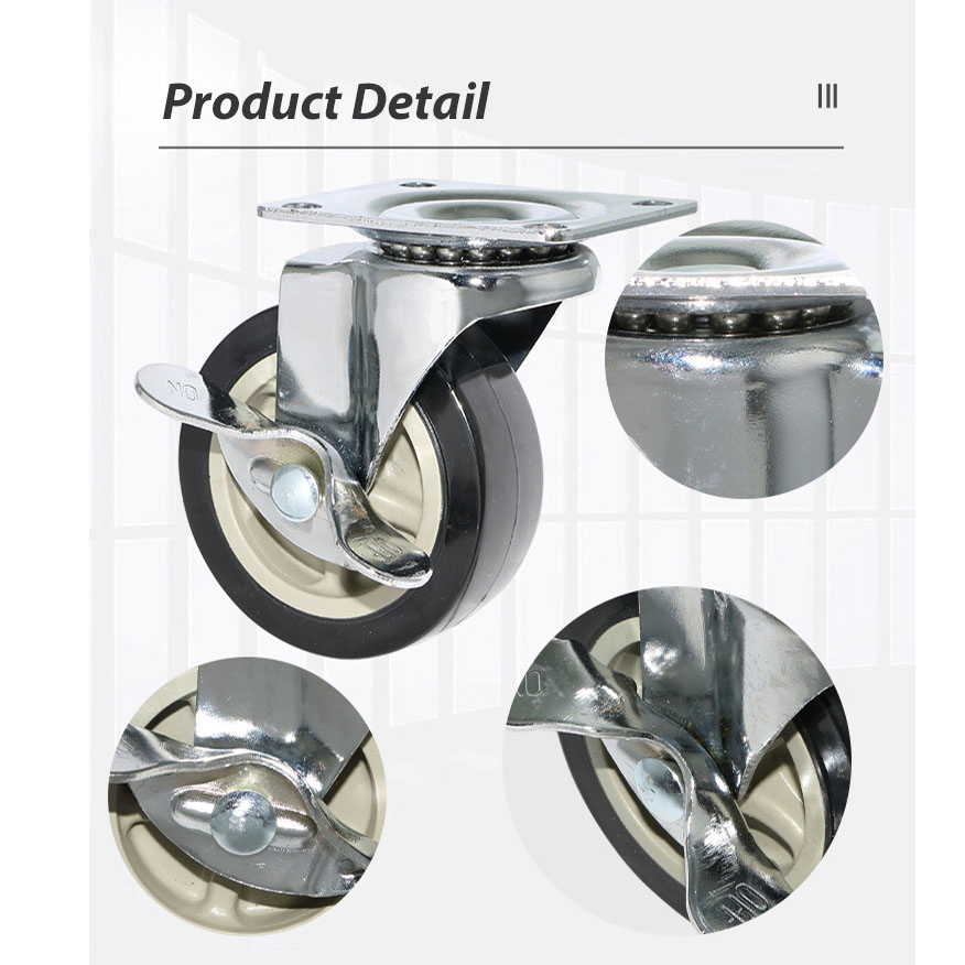 1.5" 2" 2.5" 3" Black PU Stem Casters and Wheels for Retail Shopping Trolleys