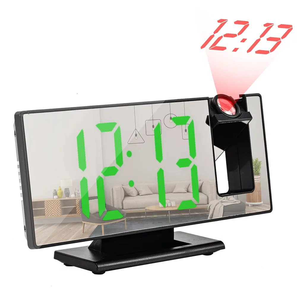 Table LED Mirror Projector Alarm Clock Green Display