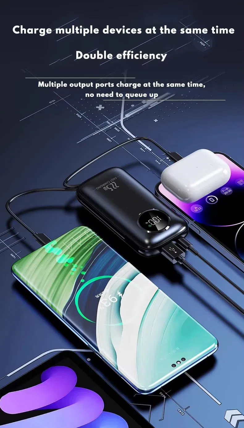 New Arrivals 10000mAh High Quality Portable Battery Charger Built-in Dual Cables Smart LCD Display Power Bank for Outdoors