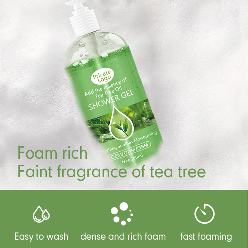 Private Label Natural Organic Tea Tree Body Wash Refreshing Exfoliating Moisturizing Shower Gel Wholesale