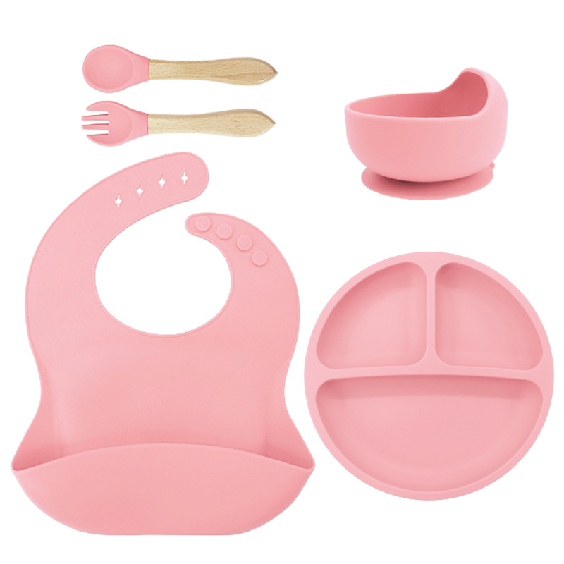 Wholesale Custom Baby Silicone Tableware Set Eco-Friendly Snack Cup Bowl Food Grade Safety Features Including Bib