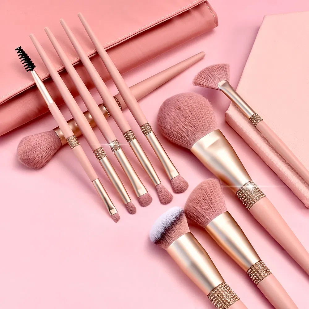 Nude Pink Makeup Brush Set 9PCS with Holder /Bag Accept Private Label