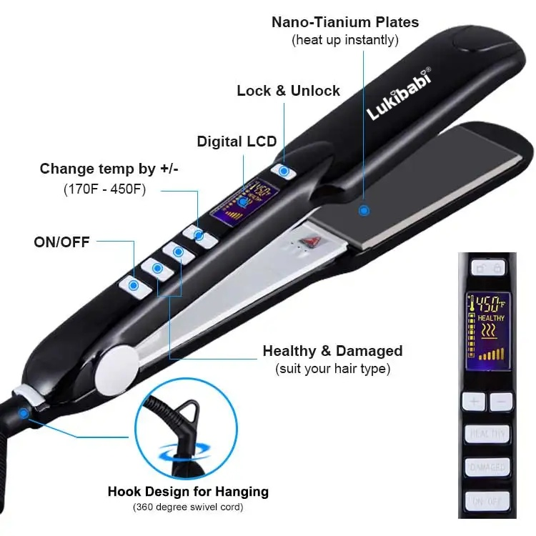 Titanium Hair Straightening New 2 in 1 Hair Straightener Portable with Clip 360 Degree Rotating Line Hair Flat Iron Styling