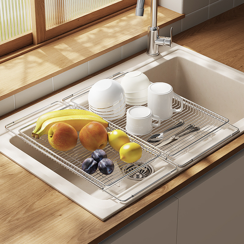 Expandable Dish Drainers Stainless Steel Drying Rack Space-Saving Kitchen Dish Drainers