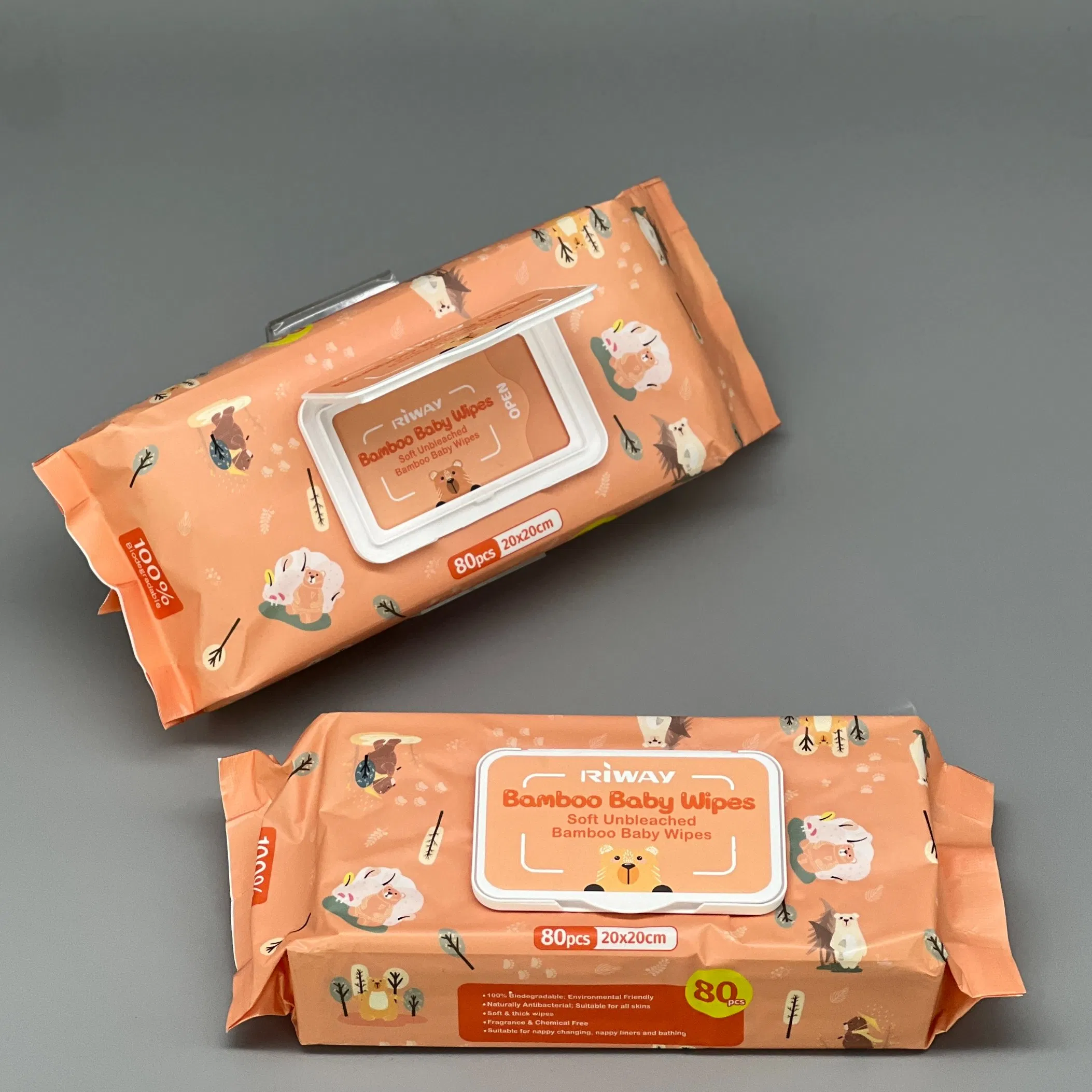 Natural Unbleached Bamboo Baby Water Wipes for Sensitive Skin Care