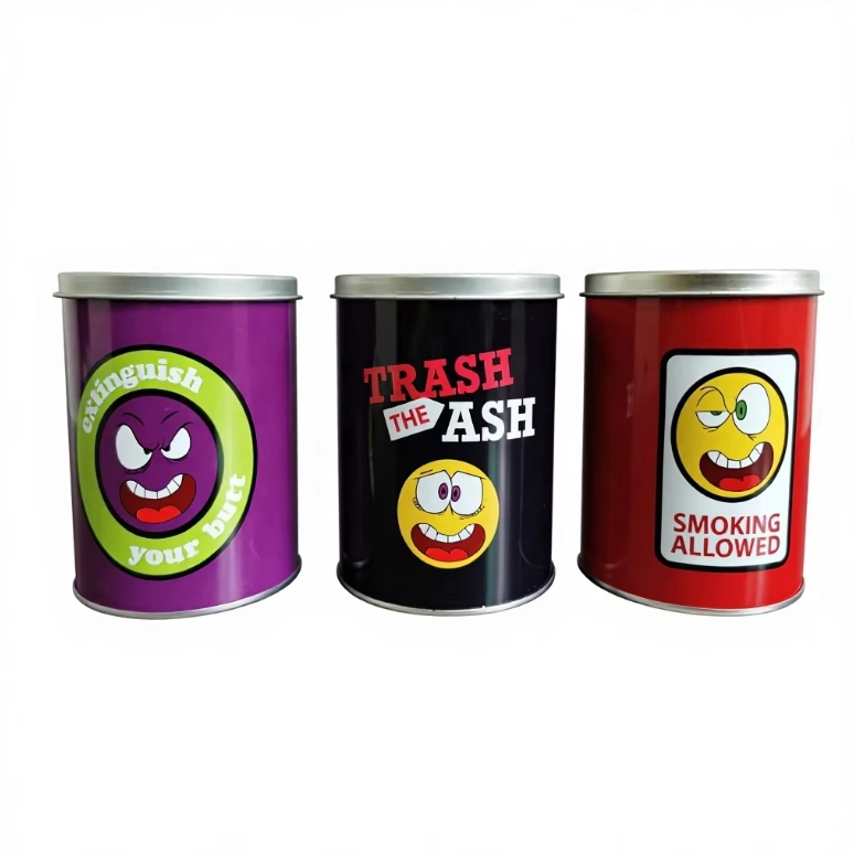 Factory Direct Sales Customized Printing Round Tabletop Use Can Shape Mini Tinplate Ashtray with Lid