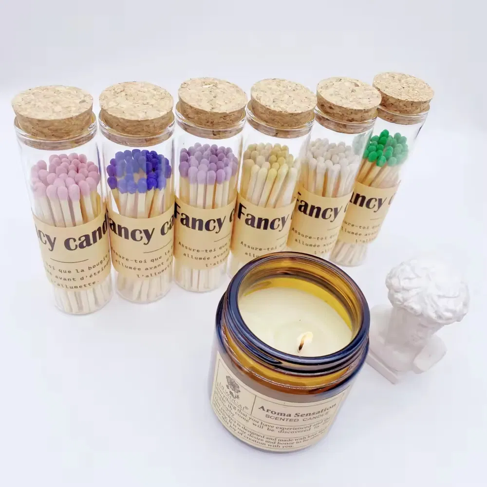 Bulk Colored Wooden Matches in Elegant Glass Container