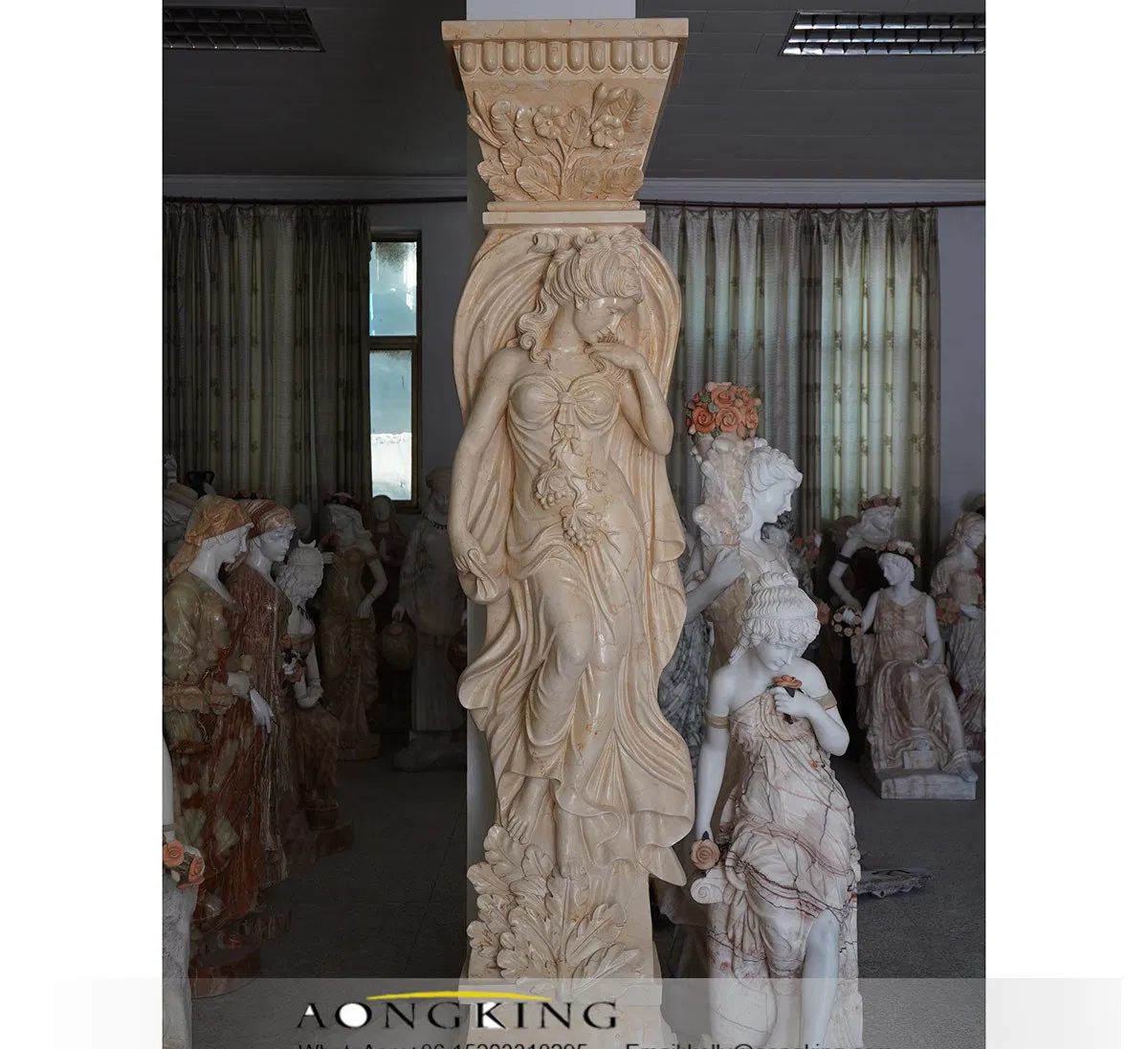 Villa Indoor Art Ornament Marble Gate Woman Pillar