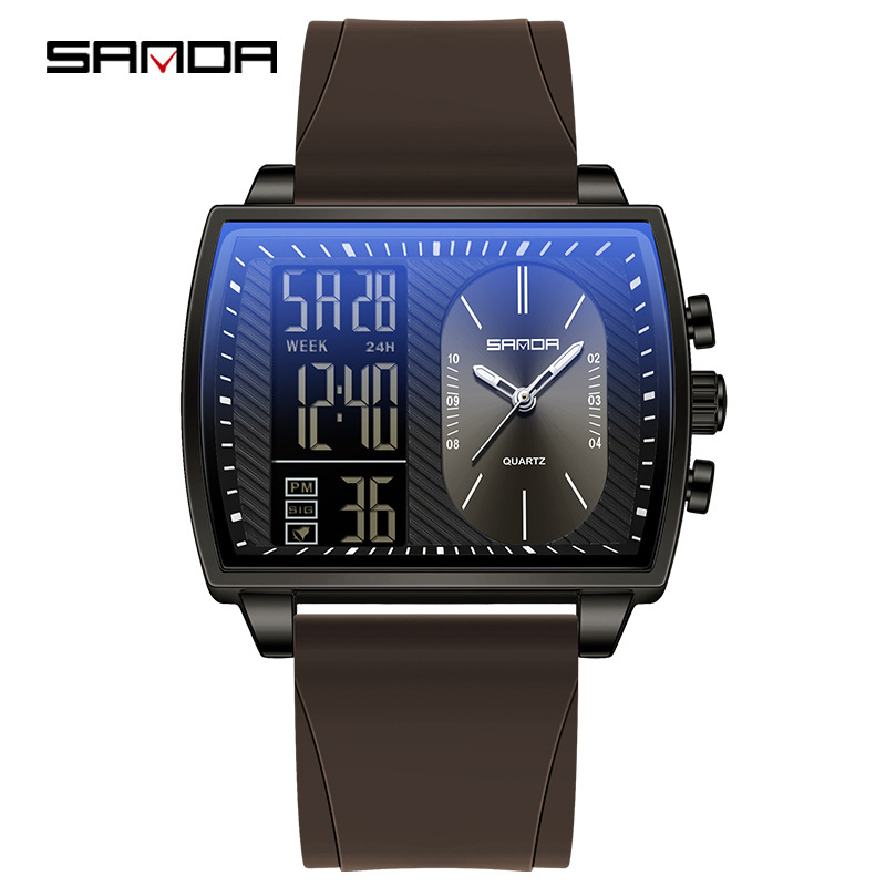 Men's Multifunctional Commuter Watch Sanda Square Waterproof Luminous Cross-Border Bestseller Electronic Watch