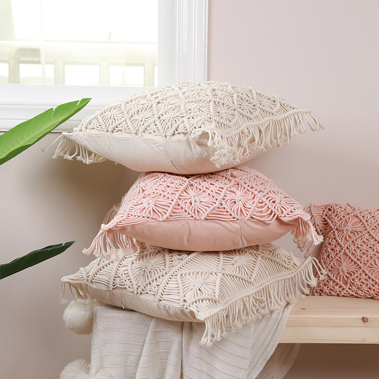 Hand-Woven Throw Pillowcase with Tassel Top Quality Home Decor Modern Crochet Cushion Cover