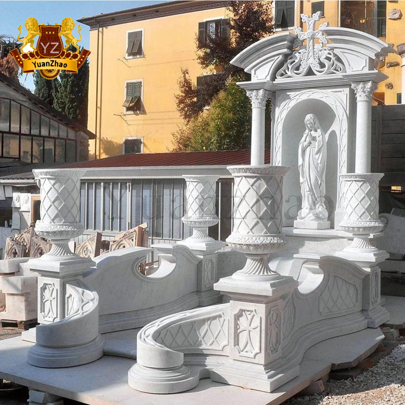 Outdoor Large Size Religious White Marble Virgin Mary Sculpture Tombstone