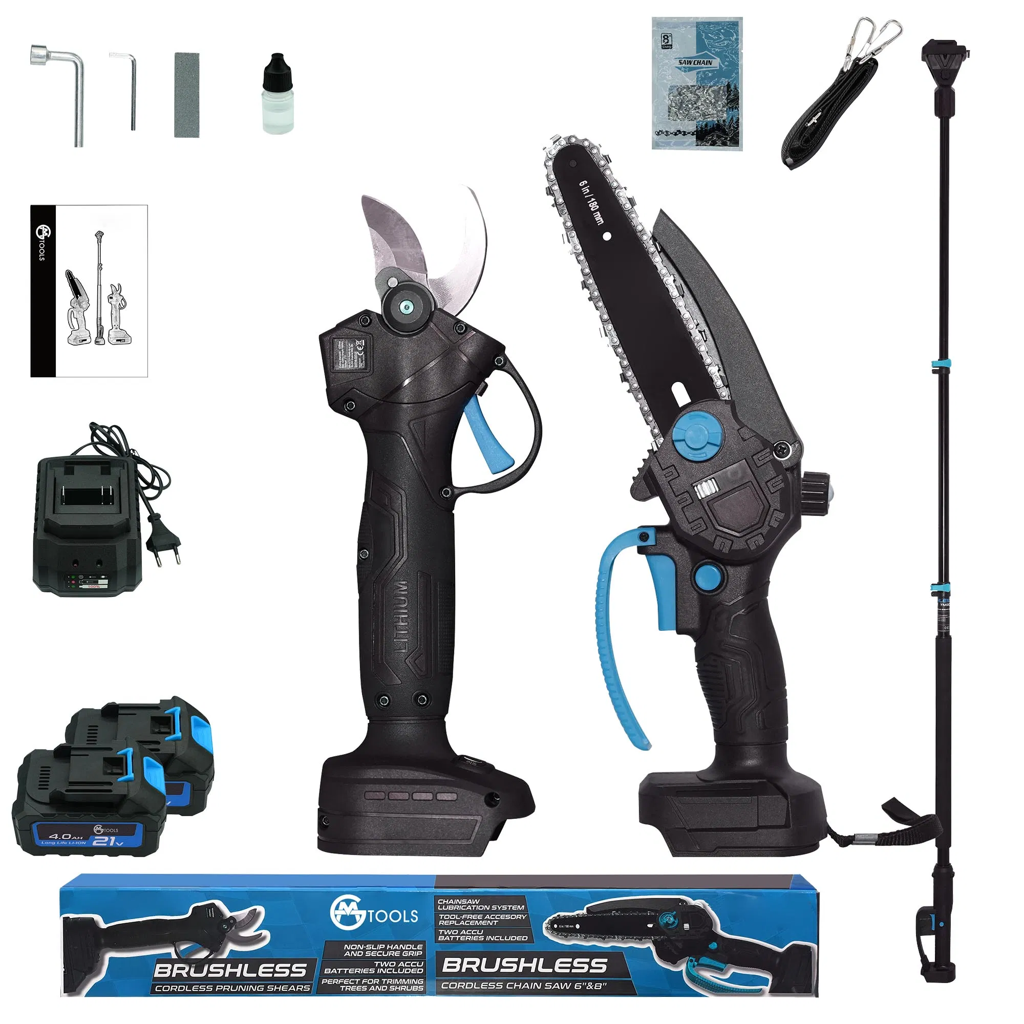 Combination Garden Tool Included 6 Inches Chainsaw Pruning Shear and Extension Pole Set for Cutting Wood