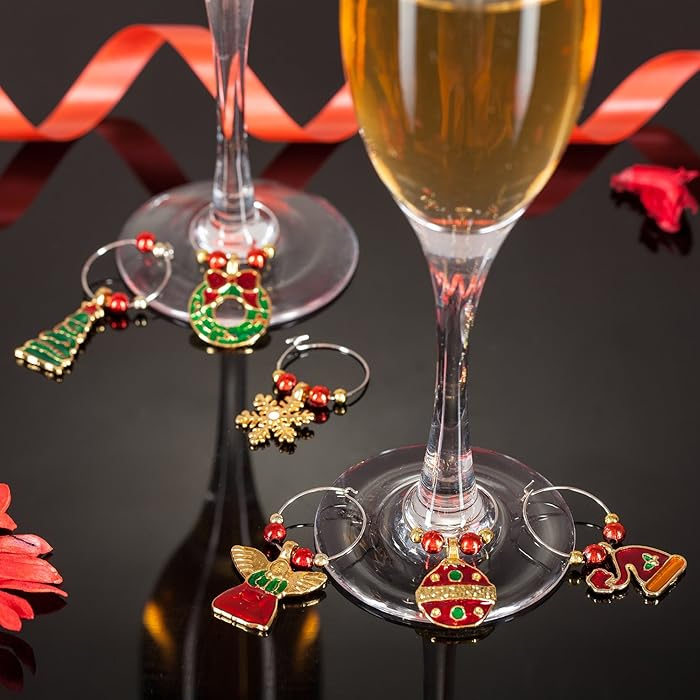 Metal Craft Factory Supplies Inspiration Text Themed Goblet Drink Markers Tags Wine Glass Tags Rings with Buckle Design in Box