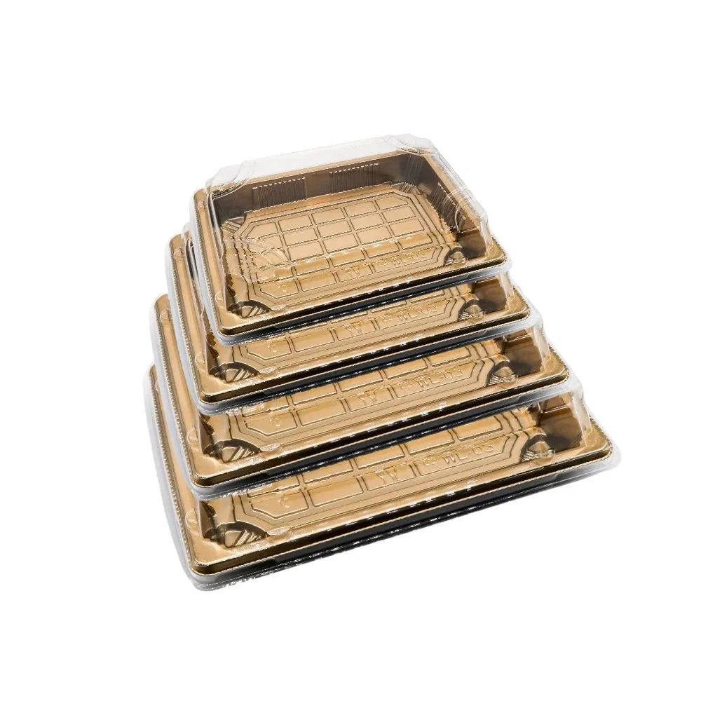 Chinese Factories Wholesale Golden Take out Fresh Food Packaging Plastic Product Disposable Plastic Takeaway Salad Pancake Storage Sushi Box