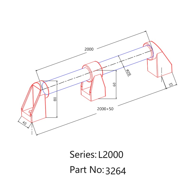 China Manufacturer RoHS 3264 L2000 Silver Aluminum Combined Handle for Aluminum Profile Workbench Robot Length 200 300 500 1000