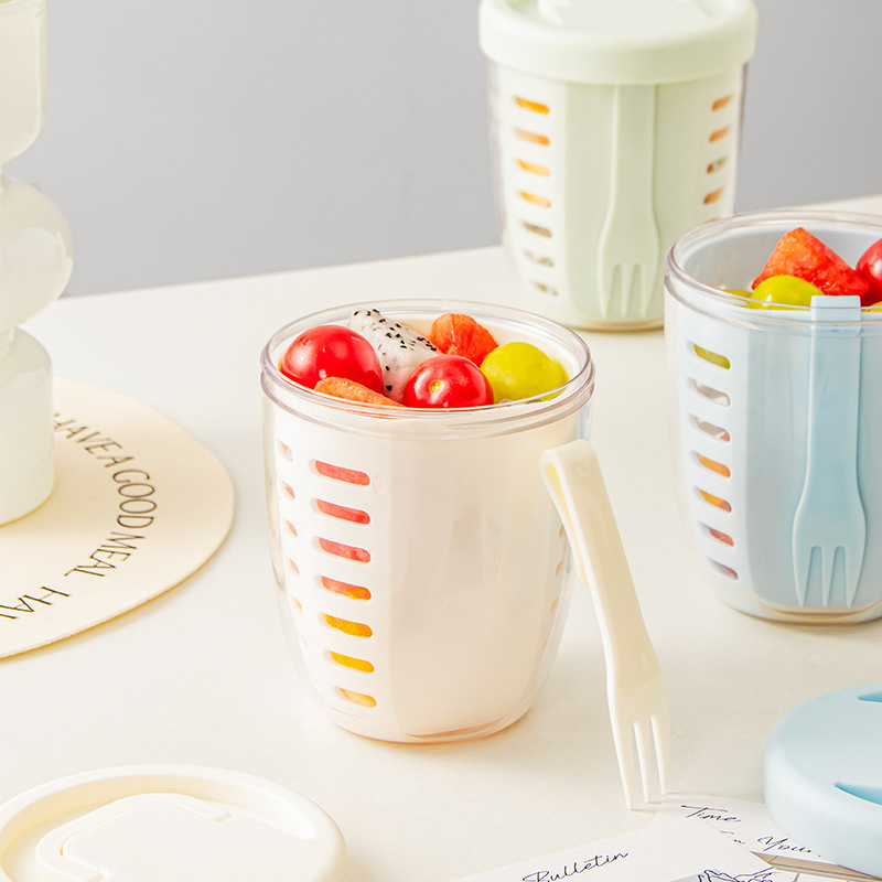 Popular Breakfast Salad Takeout Picnic Double-Layer Multi-Purpose Drainable Fruit Cup