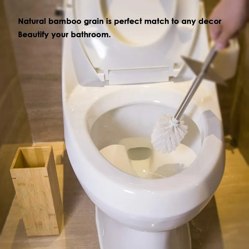 Ёршик для унитаза с держателем из бамбука и нержавеющей стали
