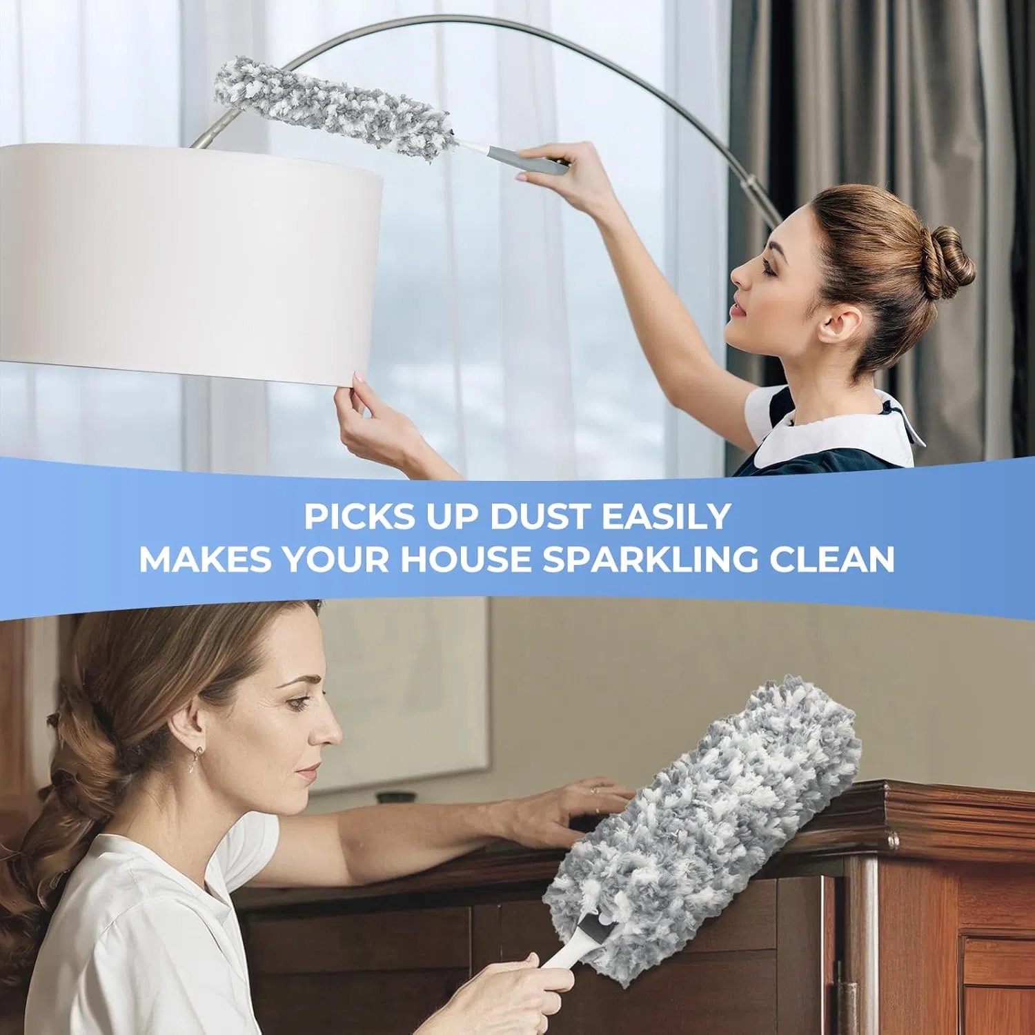 Lint Free Microfiber Duster with an Extra Washable and Reusable Duster Head Dusters for Household Cleaning