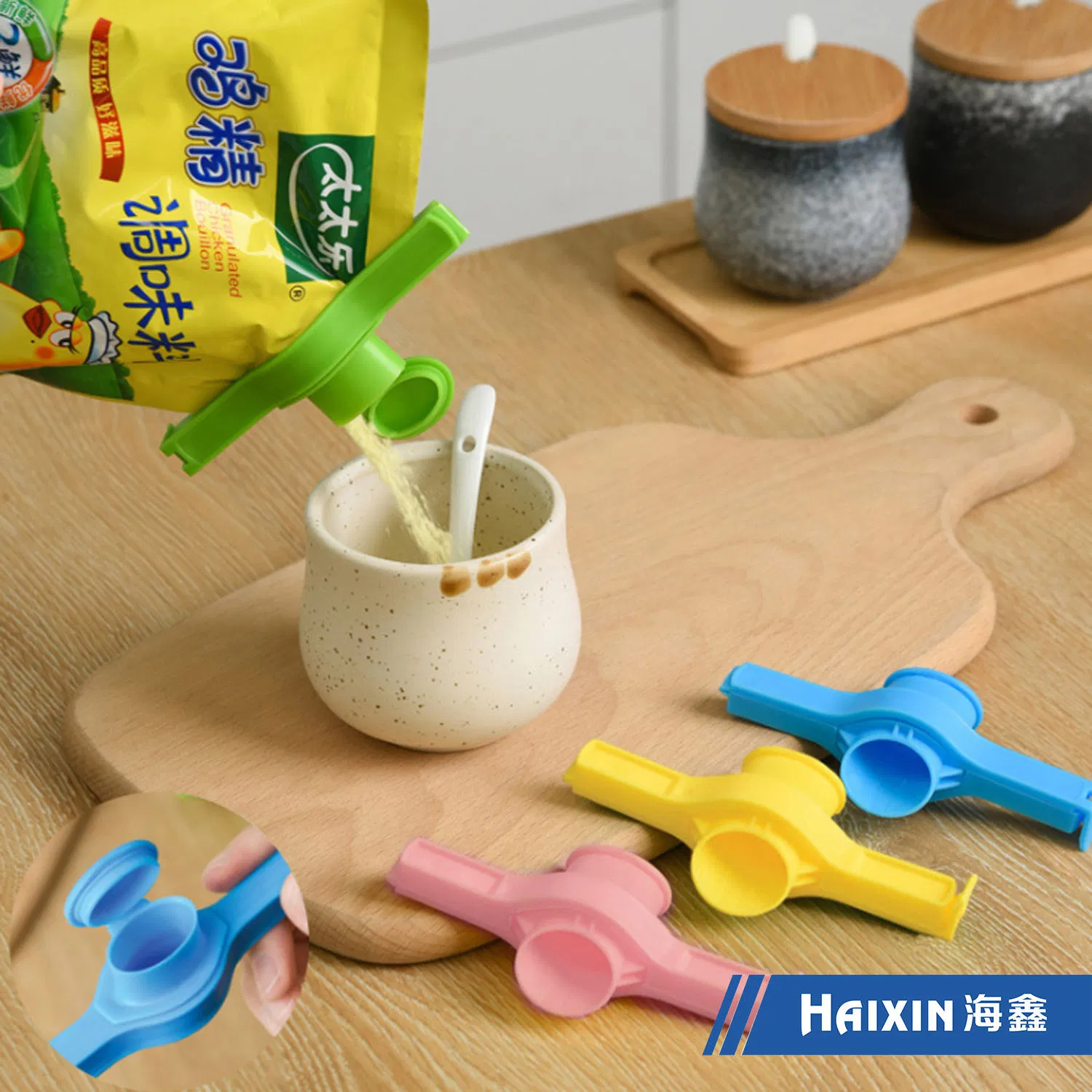 Food Snack Storage Seal Sealing Pour Bag Clips Sealer with Lid