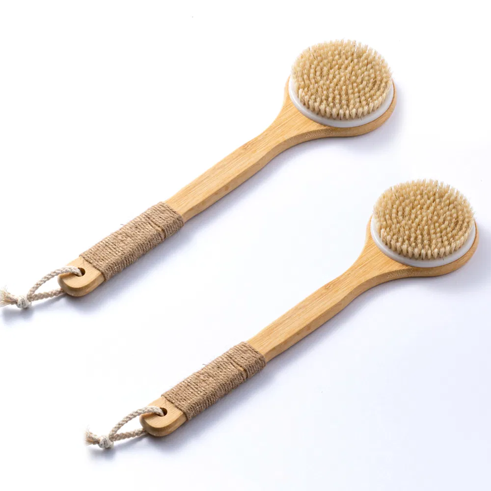 Boar Bristle Wood Long Handle Dry Wet Shower Brushes Wooden Soft Comfortable Bath Body Back Brush