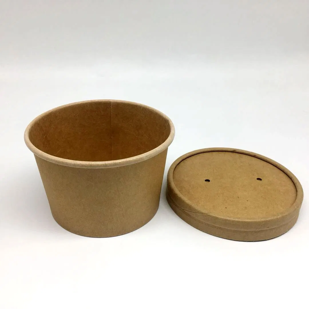 Food Packaging Brown White Paper Soup Containers with Paper Lid Grease Proof