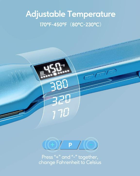 Professional Blue 1.75inch Wide Titanium Flat Iron Adjustable Temperature Hair Straightener