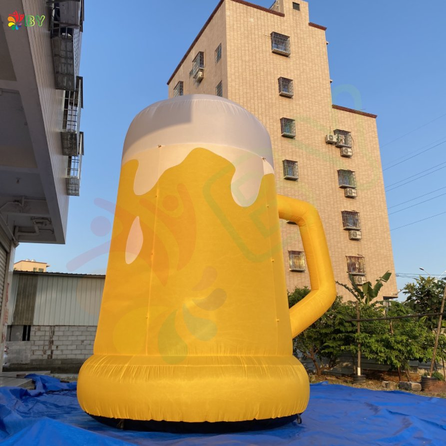 Outdoor Big Cheap Inflatable Beer Cup Balloon Can with Removable Banner for Rental Business