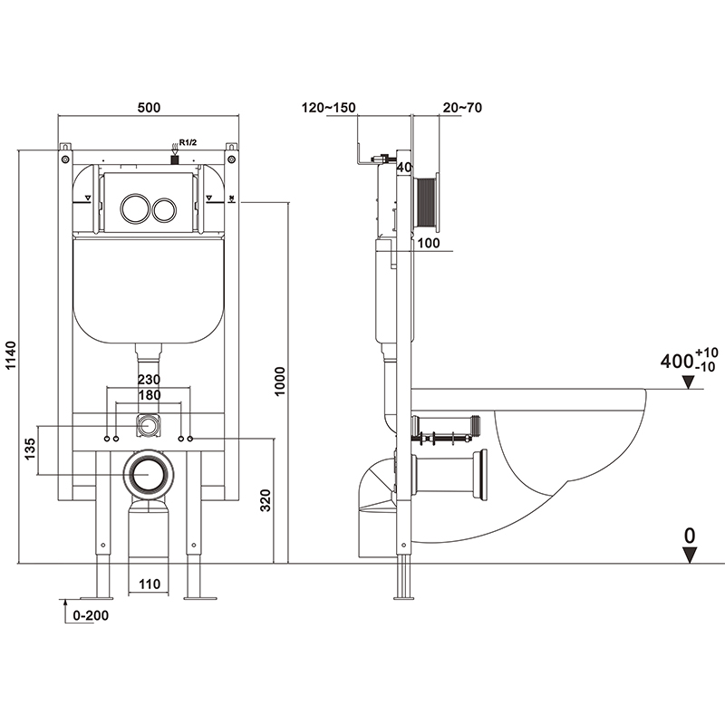 Sanitary Ware in Wall Hidden Toilet Water Tank HDPE Concealed Dual Flush Cistern for Wall Hung Mounted Toilets
