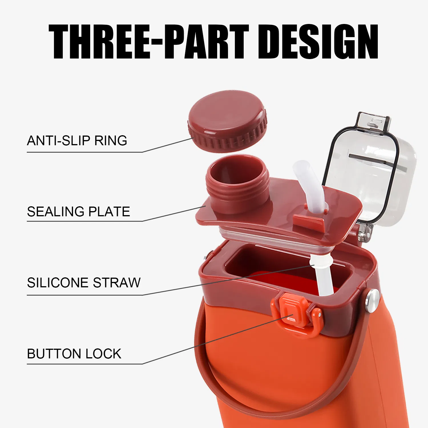 Складная силиконовая бутылка для воды, 600 мл