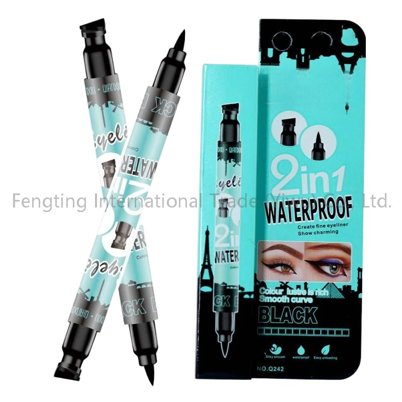 2 in 1 Waterproof Black Gel Eyeliner Pencil Stamp 48 Hours Long Lasting Eye Pen Private Label