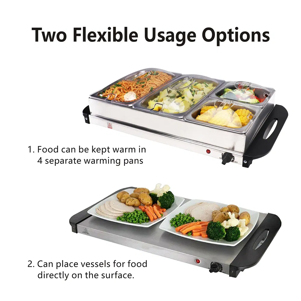Stainless Steel Electric Buffet Food Warmer Stove Large Capacity 7L for 3-4 People Household