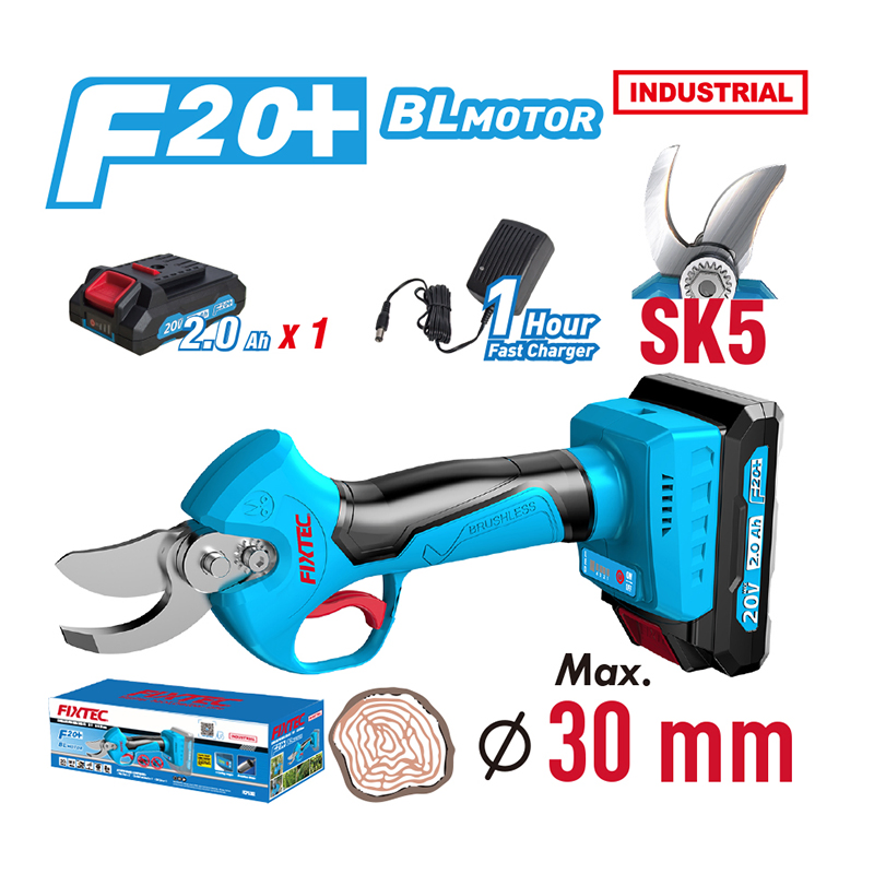 Fixtec 20V Cordless Electric Pruner Brushless Electric Pruning Shears Tree Pruner Branch Cutter with Sk5 Blade for Gardening Treetrimming