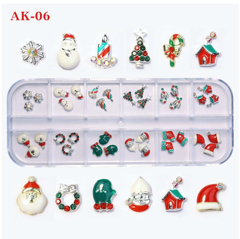 Christmas Nail Accessories Santa Claus Snowflake Gift Alloy Rivet Pearl Mixed Nail Diamond Nail Decoration