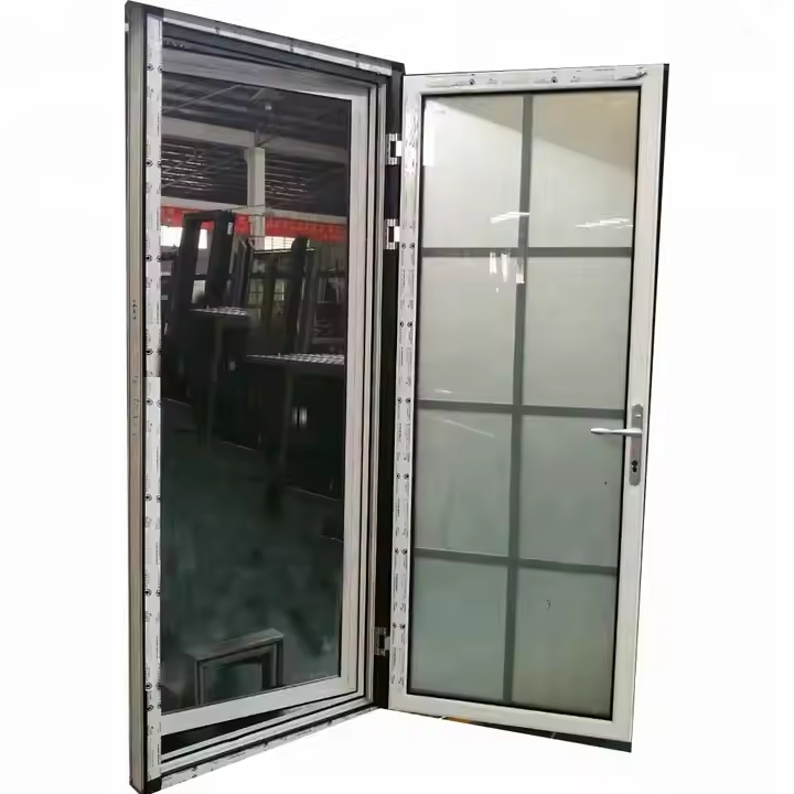 Simple Design Narrow Frame Aluminum Tempered Glass Interior Swing Door for Toilet, Bathroom and Room Casement Door
