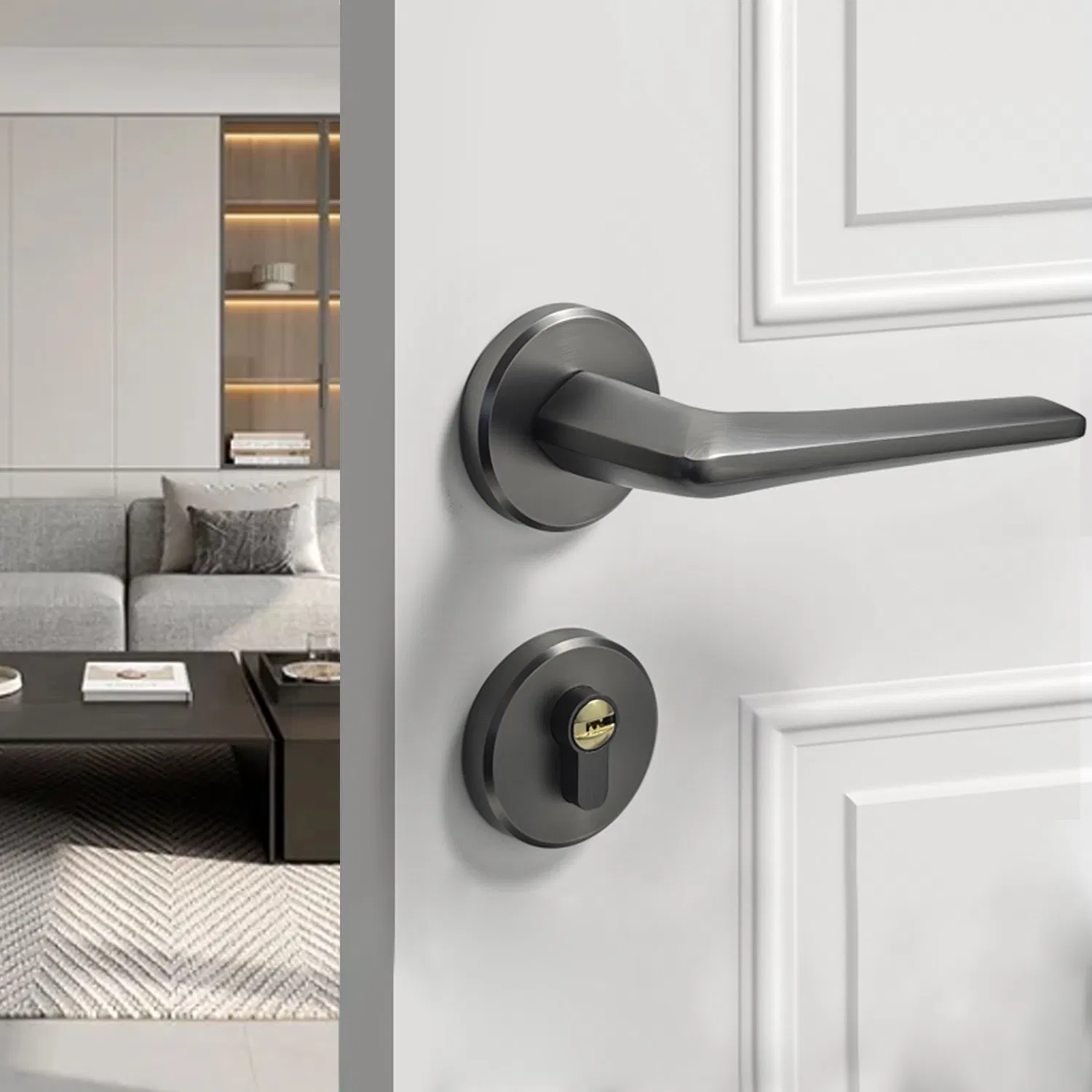 Modern Minimalist Style Bedroom Door Lever Handle Interior Gray Door Lock Wooden Furniture Handle Hotel Door Lock