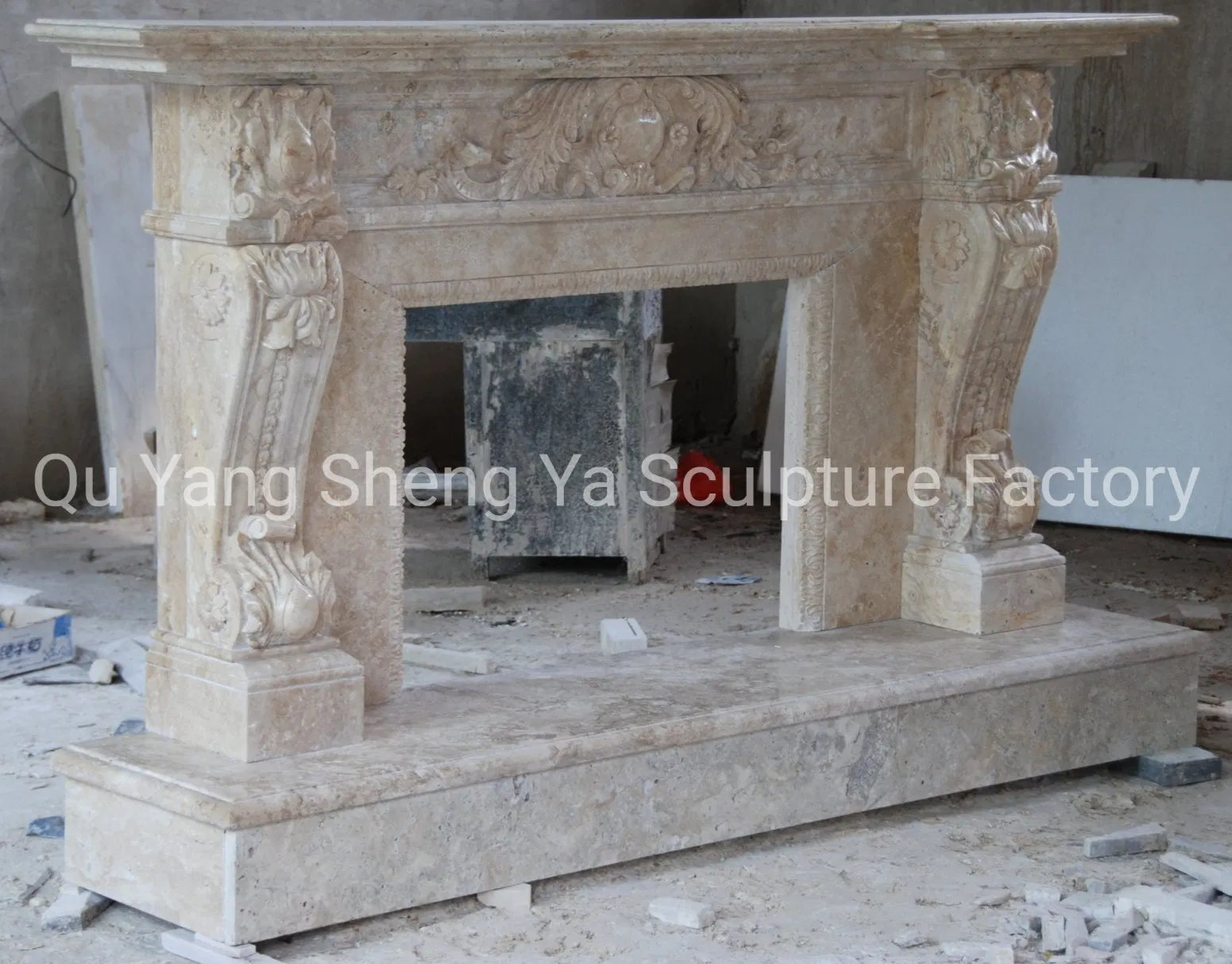 High Quality Antique Hand Carving Marble Fireplace Natural Stone Home Decoration Mantel (SYMF-8013)