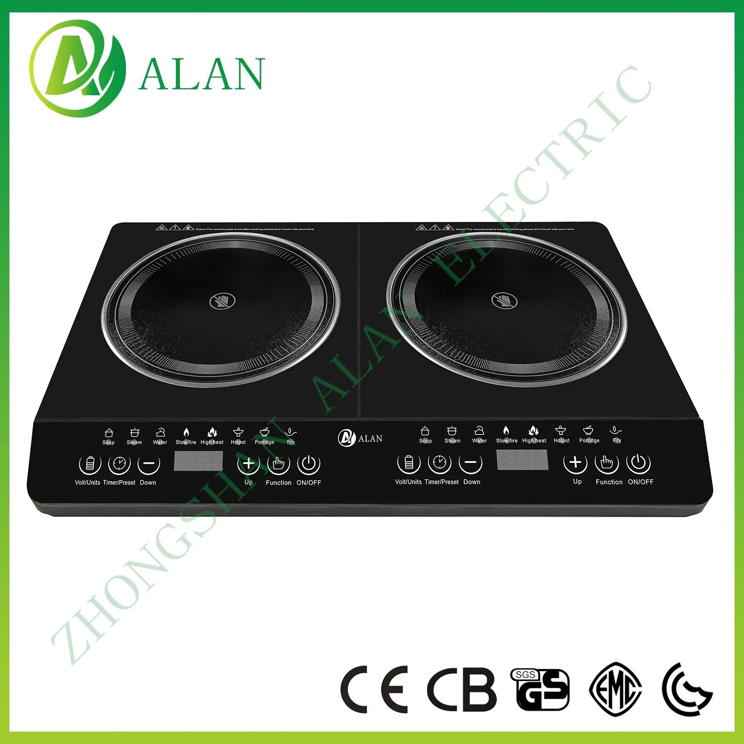 Factory Direct Supply High Firepower Domino Induction Cooker Double Hotplate Cooktop Real 1200+1800W
