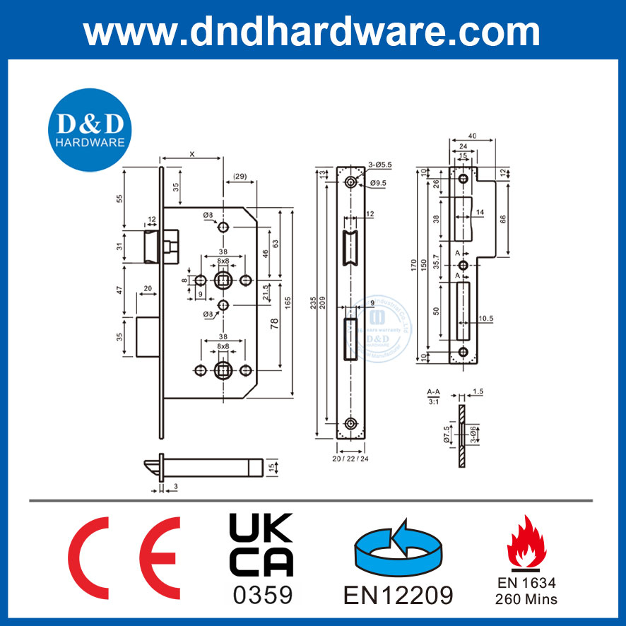 Bathroom Door High Security Radius Forend Mortise Locks CE Steel Door Lock