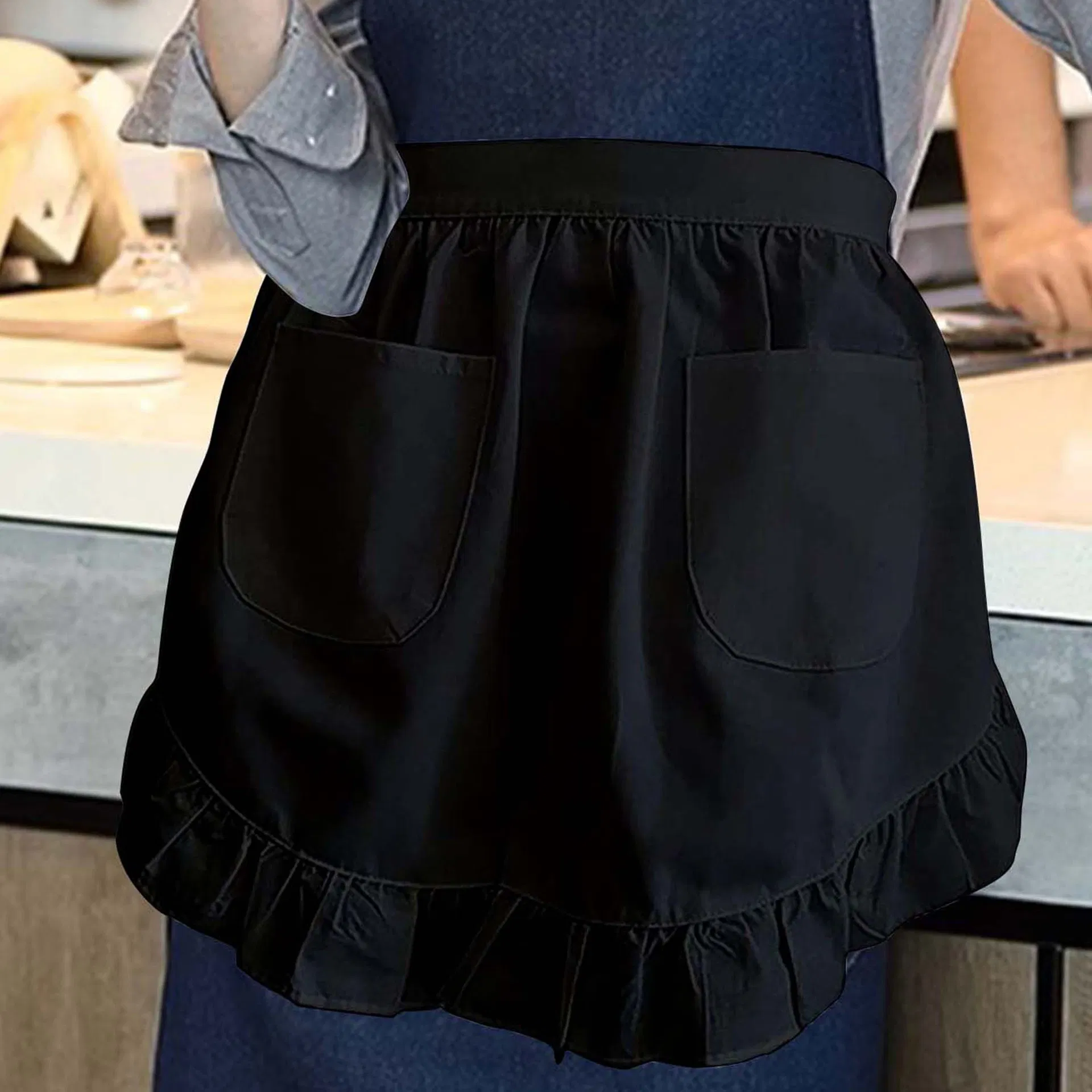 Maid Apron Home European-Style Pure White Half-Body Lotus Leaf Lace Double-Pocket Princess Apron
