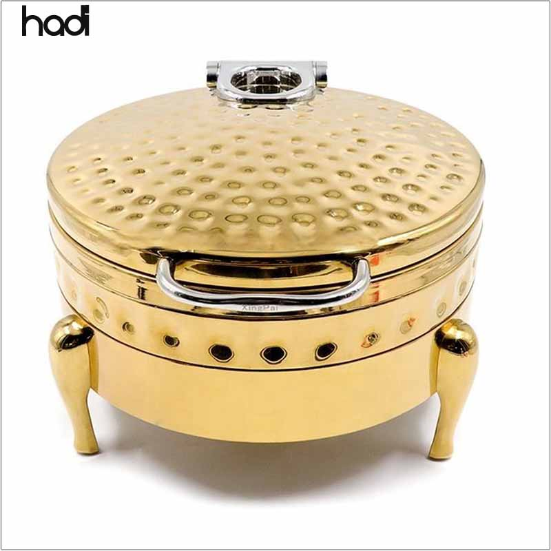 6L Arabic Wedding Party Food Warmers Buffet Chafing Dish Gold Colour Stainless Steel Hammered Buffet Stove Chafing Dish