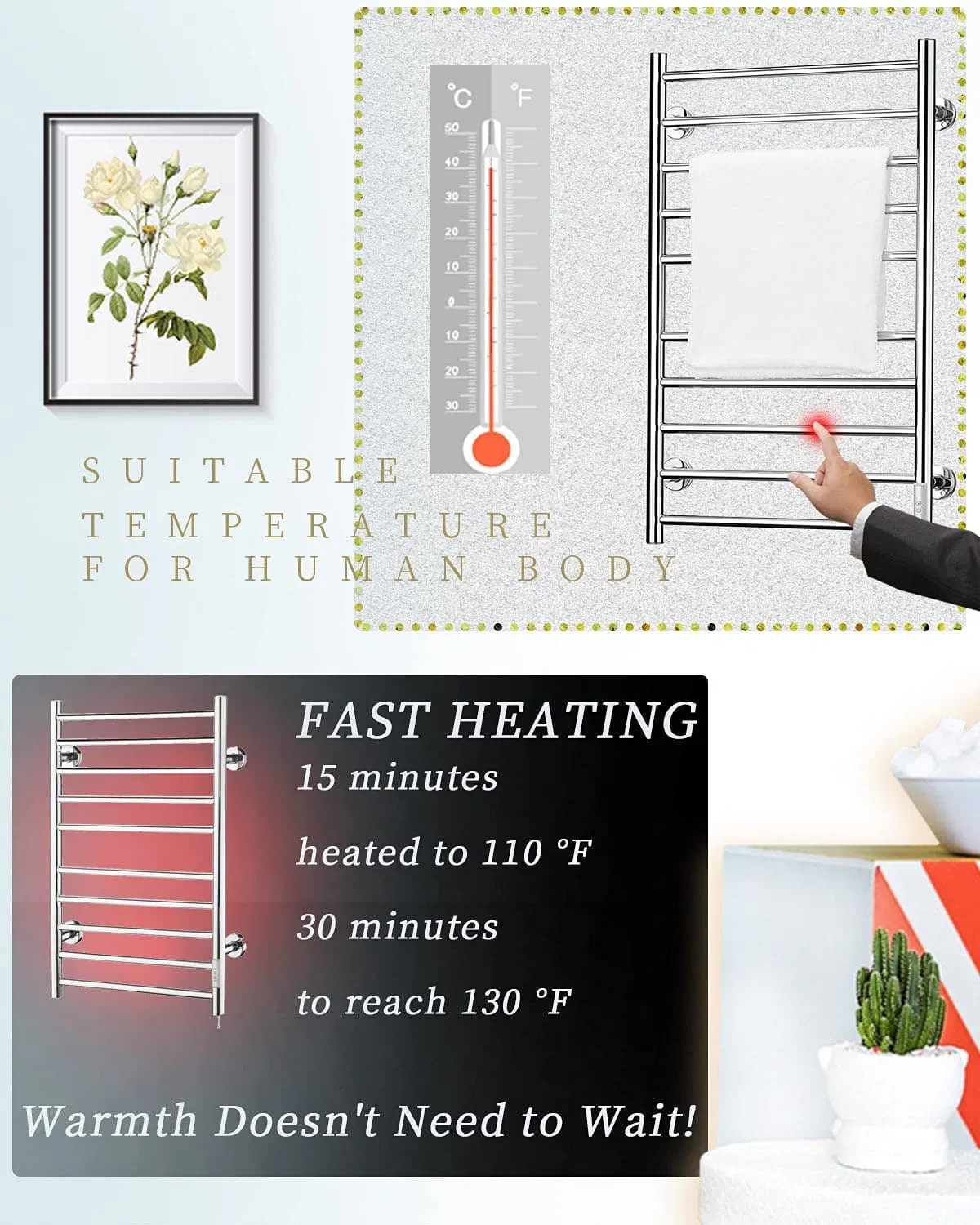 304 Stainless Steel Bathroom Electric Towel Warmer Heater Towel Rack