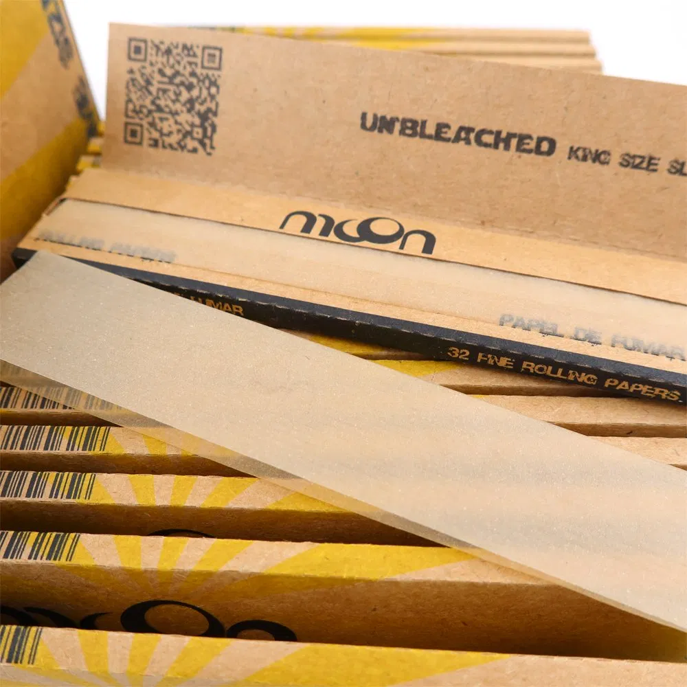 Custom Brand Raw Natural Brown 12.5GSM Finest Rolling Paper 1 1/4 King Size Slim Smoking Accessories Tobacco Cigarette Paper OEM Factory Wholesale Price