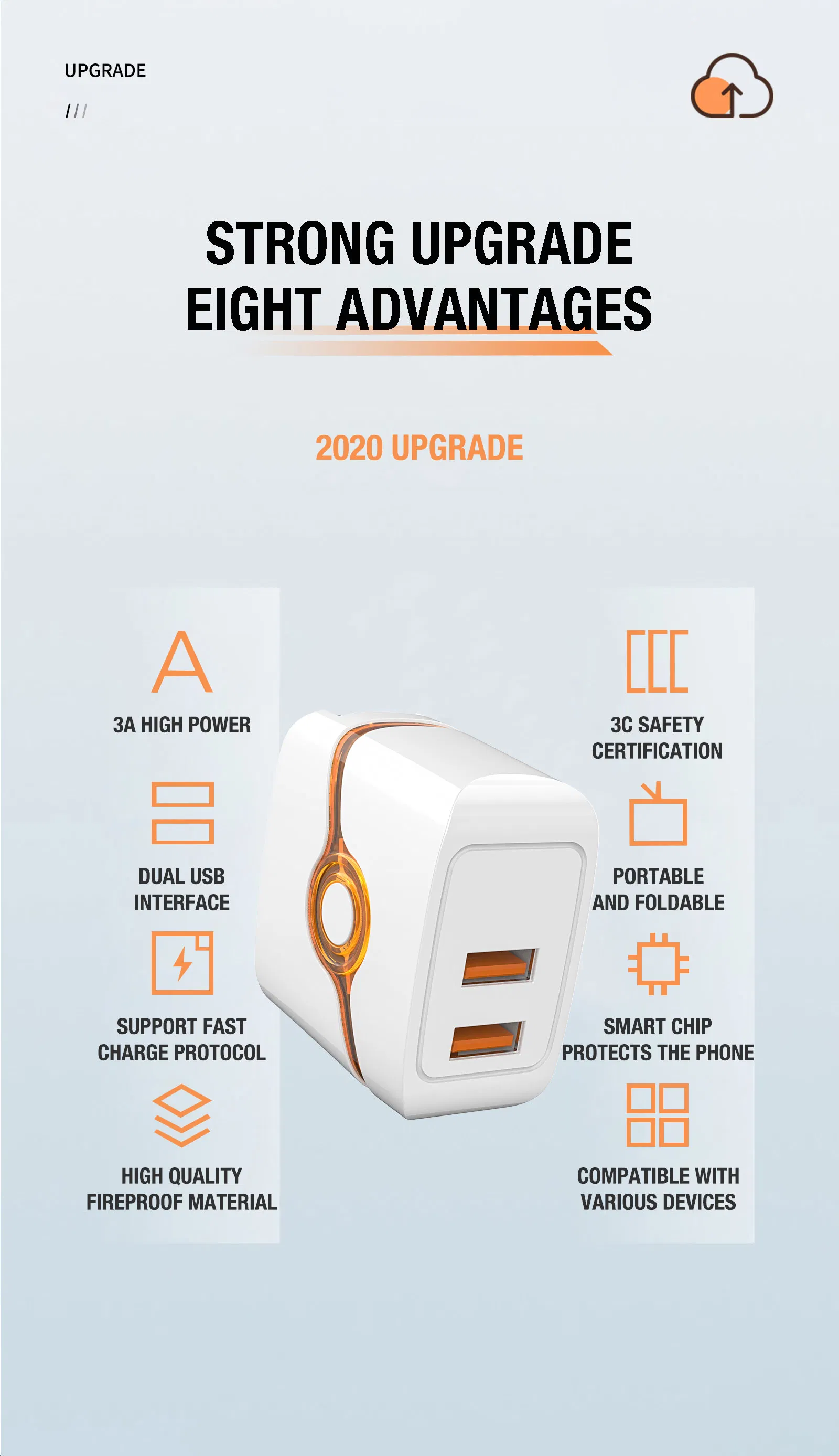 Aspor White and Black 18W Quick Charging Home Charger QC 3.0 2USB - Iq LED Intelligent Identification of Power Failure EU Pin with CE