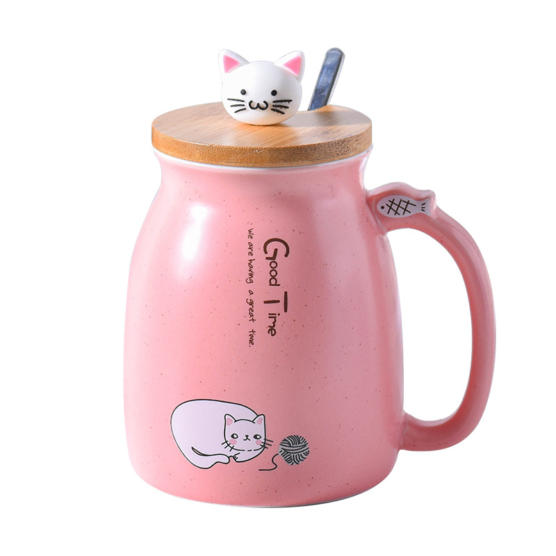 Cute Ceramic Coffee Mugs with Lovely Kitty Lid Kawaii Novelty Tea Cup Pink Mug for Women