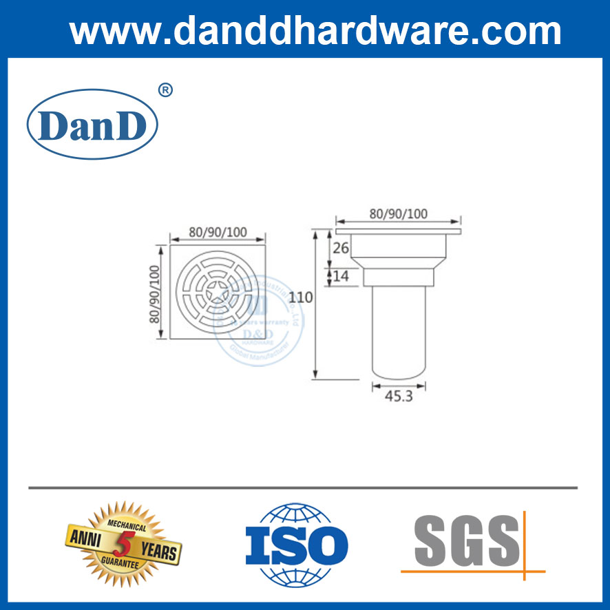 Square Shower Floor Flange Drain Hardware Supplier for Glass Door