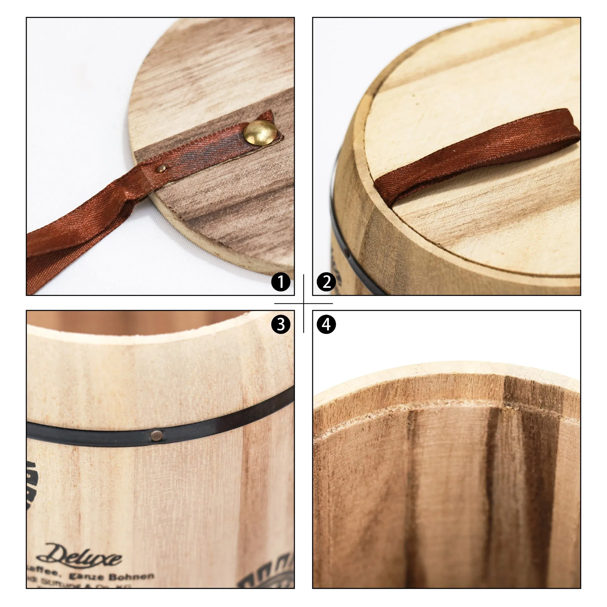 Деревянная бочка для кофе в зернах с крышкой